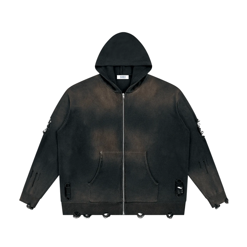 SORN “Ashfall” Distressed Zip Hoodie